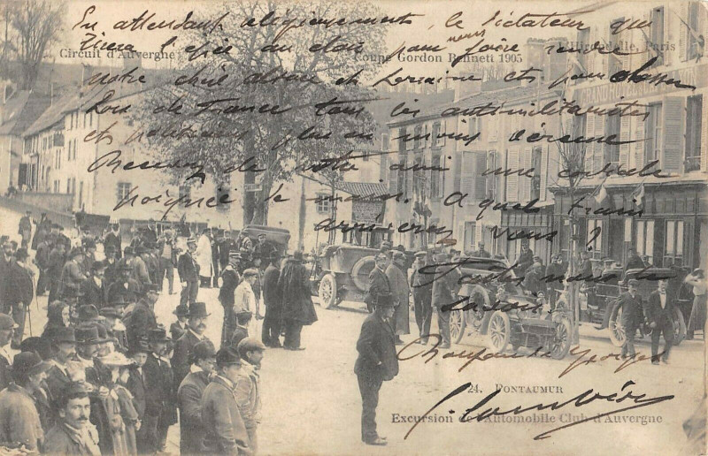 Carte postale ancienne Pontaumur Excursion De L'Automobile Club Auvergne à Pontaumur