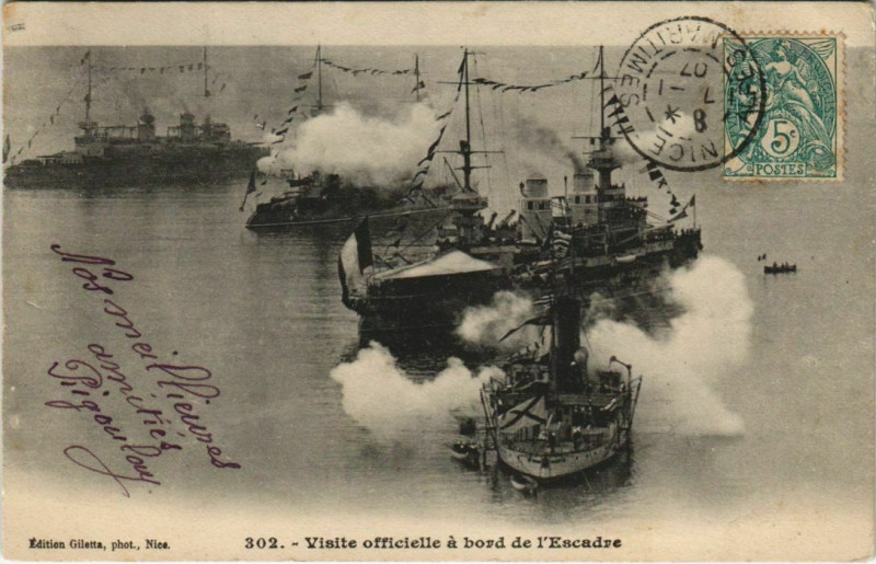 Carte postale ancienne Visite Officielle a Bord de l'Escadre Ships