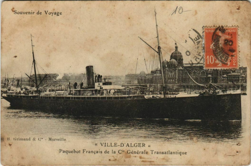 Carte postale ancienne Ville-d'Alger - Cie Gle Transatlantique Ships