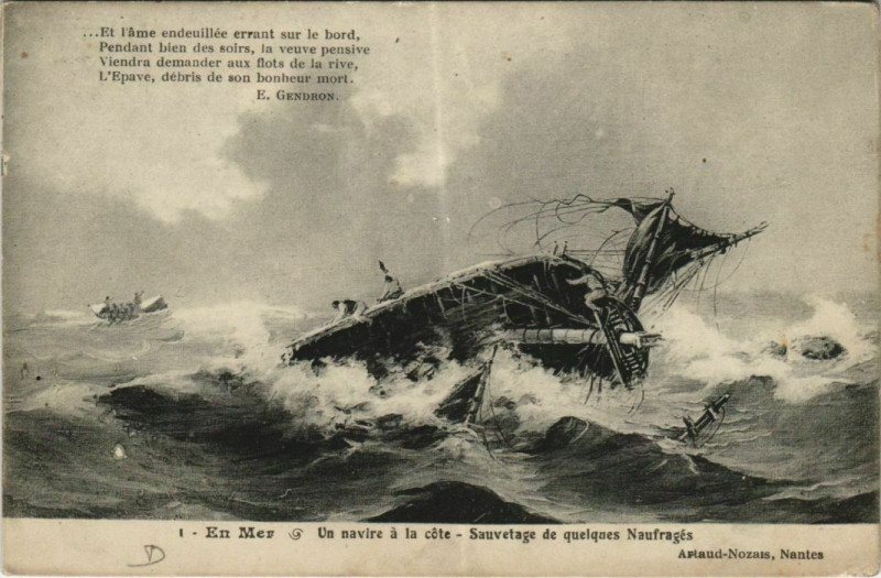 Carte postale ancienne Un Navire a la Cote - Sauvetage de Quelques Naufrages Ships