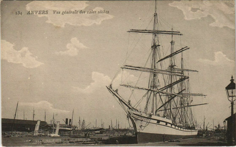 Carte postale ancienne Anvers - Vue Generale des Cales Seches - Sailing Vessel Ships