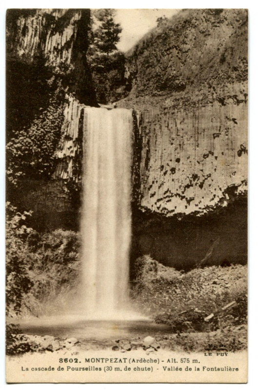 Carte postale ancienne Ardèche Montpezat Vallée de la Fontaullière La cascade de Pourseilles