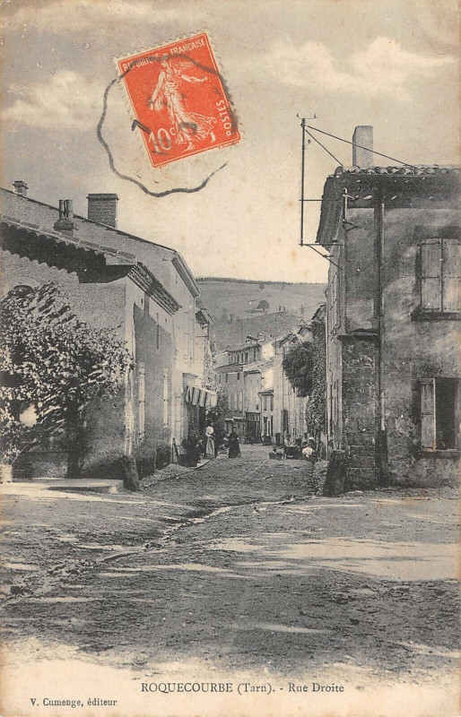 Carte postale ancienne Roquecourbe Rue Droite à Roquecourbe