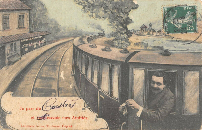 Carte postale ancienne Je Pars De Castres Et Vous Envoie Mes Amities Train à Castres