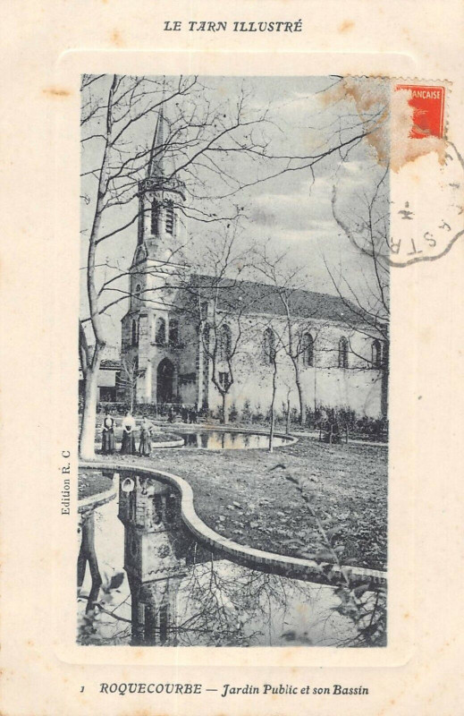 Carte postale ancienne Roquecourbe Jardin Public Et Son Bassin à Roquecourbe