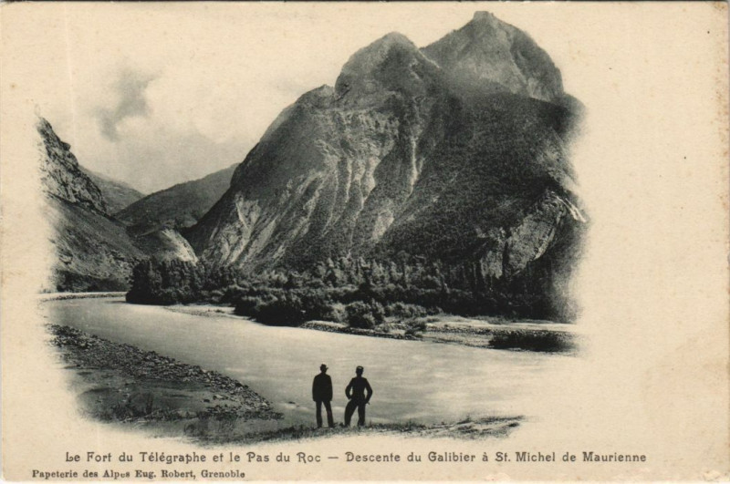 Carte postale ancienne Le Fort du Telegraphe et le Pas du Roc - Descente du Galibier