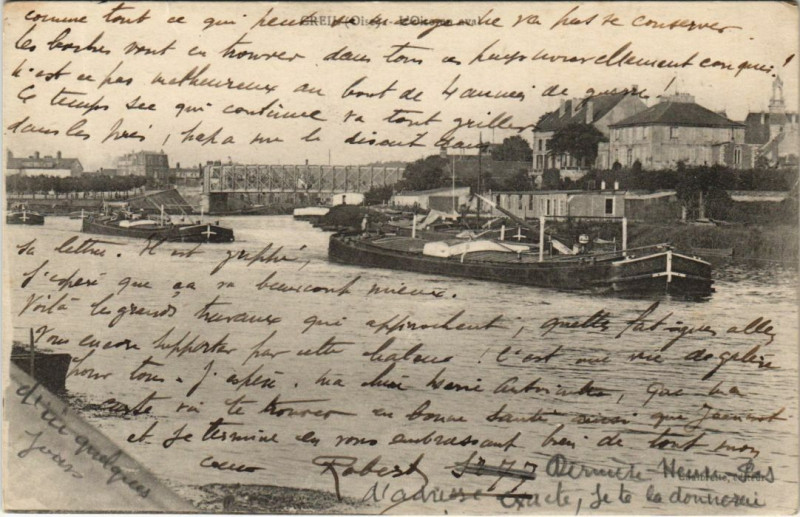 Carte postale ancienne Creil L'Oise en Aval à Creil