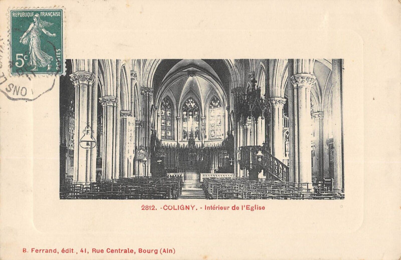 Carte postale ancienne Coligny Interieur De L'Eglise à Coligny