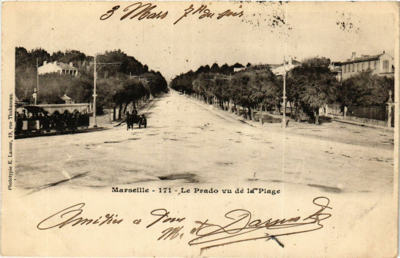 Carte postale ancienne Marseille Le Prado vu de la Plage à Marseille