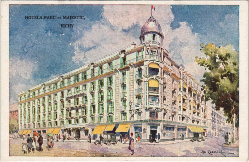 Carte postale ancienne Vichy Hotels Parc et Majestic à Vichy