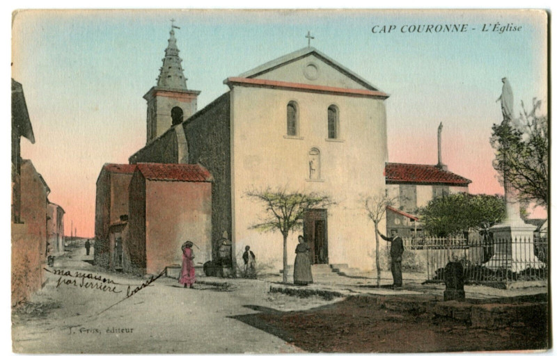 Carte postale ancienne Bouche-du-Rhône Cap Couronne l'Eglise animé
