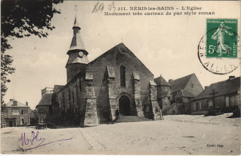 Carte postale ancienne Neris-les-Bains L'Eglise