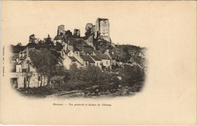 Carte postale ancienne Herisson Vue Generale et Ruines du Chateau