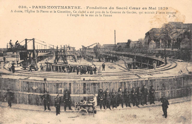 Carte postale ancienne Montmartre - Fondation du Sacré-Coeur en mai 1879 à Paris 18e