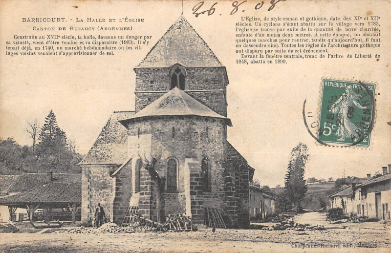 Carte postale ancienne Barricourt La Halle Et Eglise