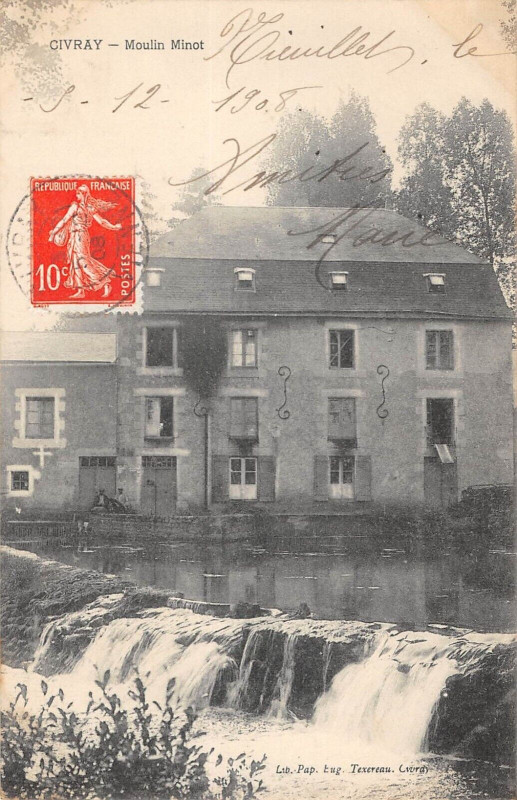 Carte postale ancienne Civray Moulin Minot à Civray