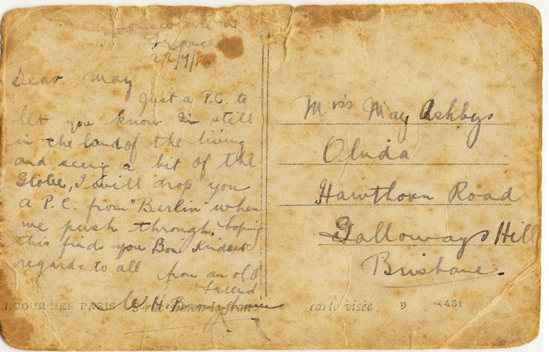 Carte postale ancienne Reverse side of WW1 postcard sent from France 1916 (6811497239) à Pozières