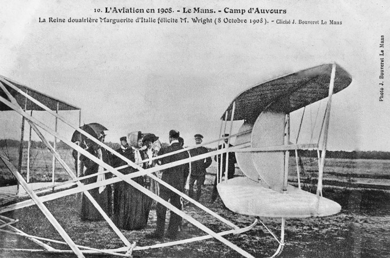 Carte postale ancienne 1908-10-08 QueenOfItaly WilburWright