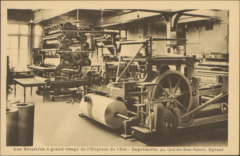 Carte postale ancienne Carte postale, Les Rotatives à grand tirage de l'Express de l'Est, Imprimerie, 40 Quai des Bons-Enfants, Epinal