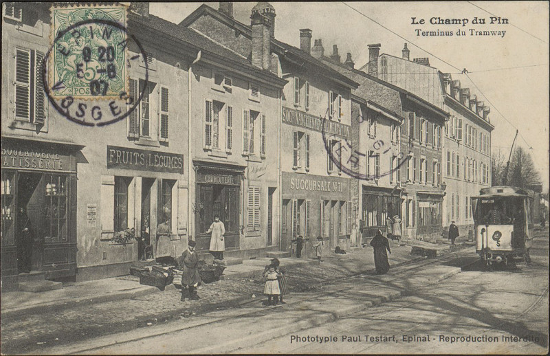 Carte postale ancienne Carte postale, Le Champ du Pin, Terminus du Tramway