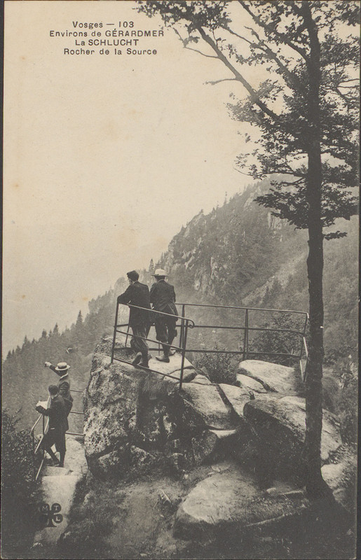 Carte postale ancienne Carte postale, Environs de Gérardmer, La Schlucht, Rocher de la source