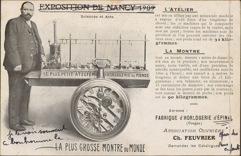 Carte postale ancienne Carte postale, Exposition de Nancy 1909, La Plus Grosse Montre du Monde