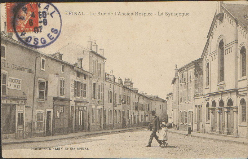 Carte postale ancienne Carte postale, Epinal, La Rue de l'Ancien Hospice, La Synagogue