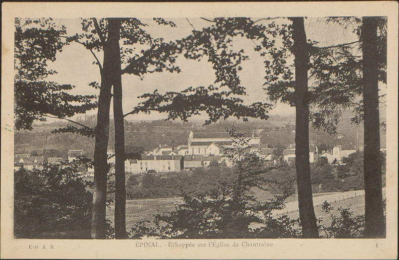 Carte postale ancienne Carte postale, Epinal, Echappée sur l'Eglise de Chantraine