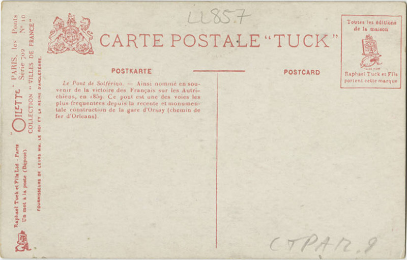 Carte postale ancienne Paris, Pont Solferino. 702 10 (Nby 420113)