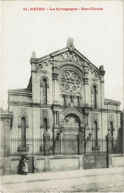 Carte postale ancienne Reims - La Synagogue - Rue Clovis