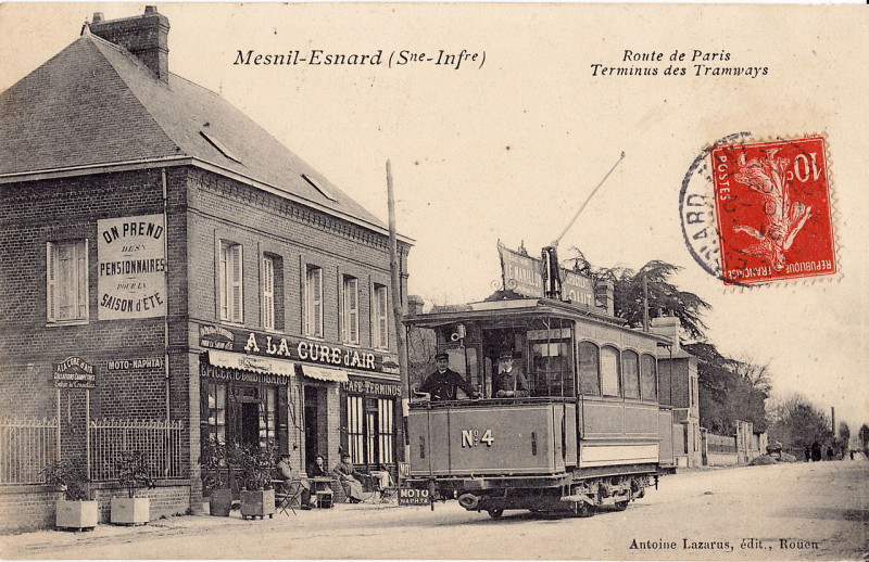 Carte postale ancienne Lazarus - Mesnil-Esnard - Route de Paris - Terminus des Tramways