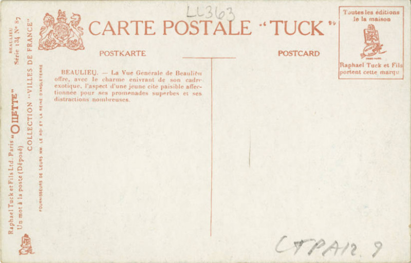 Carte postale ancienne Beaulieu, Vue Generale. (134-87)-Beaulieu, Vue Generale. (134-87) (Nby 419621)