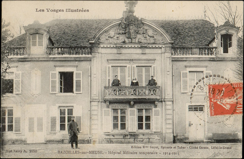 Carte postale ancienne Carte postale, Bazoilles-sur-Meuse, Hôpital militaire temporaire, 1914-1915