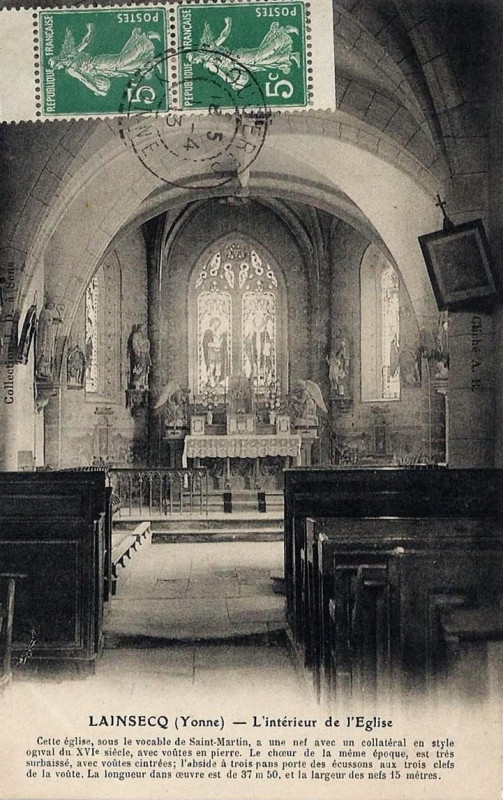 Carte postale ancienne Carte postale ancienne - vue intérieure de l'église de Lainsecq (Yonne, France)