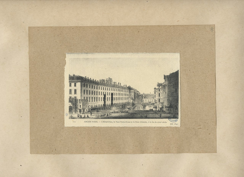 Carte postale ancienne Ancien Paris l Hôtel Dieu le pont Notre Dame et le petit Châtelet à la fin du XVIIIe siècle-CISB0130