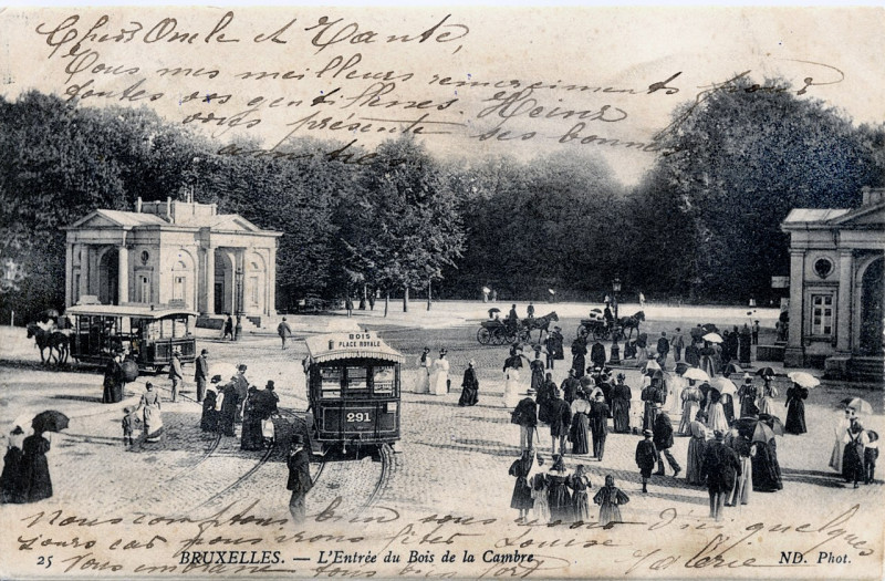 Carte postale ancienne Bois de la Cambre.carrefour des attelages.1900