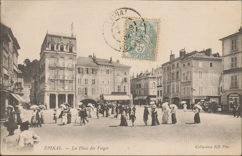 Carte postale ancienne Carte postale, Epinal, La Place des Vosges 7