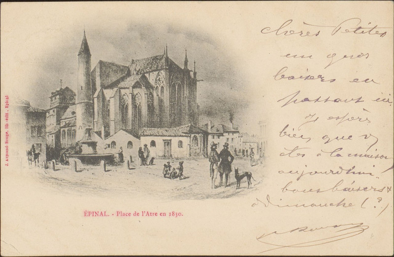 Carte postale ancienne Carte postale, Epinal, Place de l'Atre en 1830