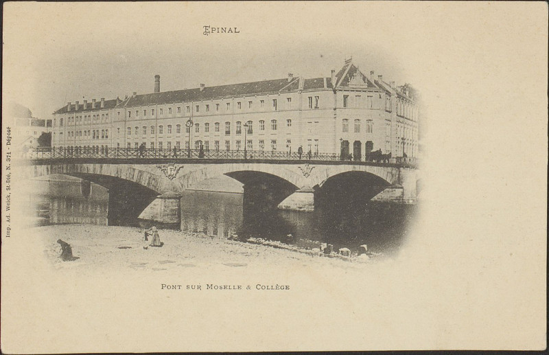 Carte postale ancienne Carte postale, Epinal, Pont sur Moselle et Collège