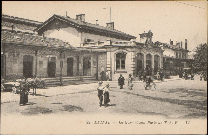 Carte postale ancienne Carte postale, Epinal, La Gare et son Poste de T.S.F