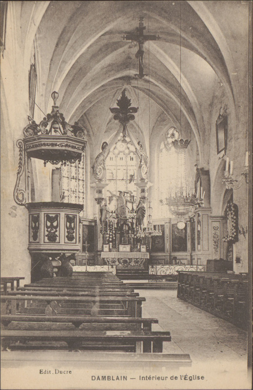 Carte postale ancienne Carte postale, Damblain, Intérieur de l'Eglise