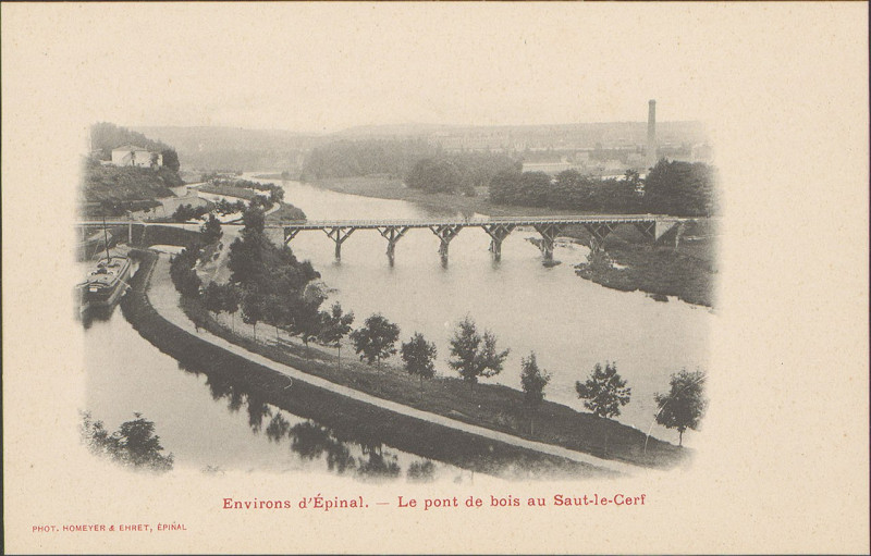 Carte postale ancienne Carte postale, Environs d'Epinal, Le Pont de bois au Saut-le-Cerf