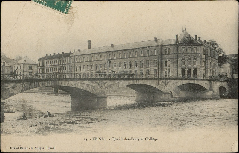 Carte postale ancienne Carte postale, Epinal, Quai Jules-Ferry et Collège