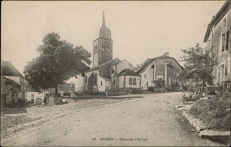 Carte postale ancienne Carte postale, Isches, Place de l'Eglise