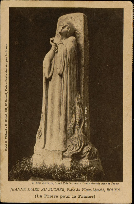 Carte postale ancienne Carte postale, Jeanne d'Arc au bûcher, Place du Vieux-Marché, Rouen (La Prière pour la France)