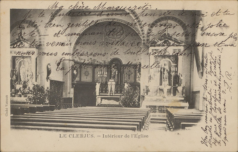 Carte postale ancienne Carte postale, Le Clerjus, Intérieur de l'Eglise
