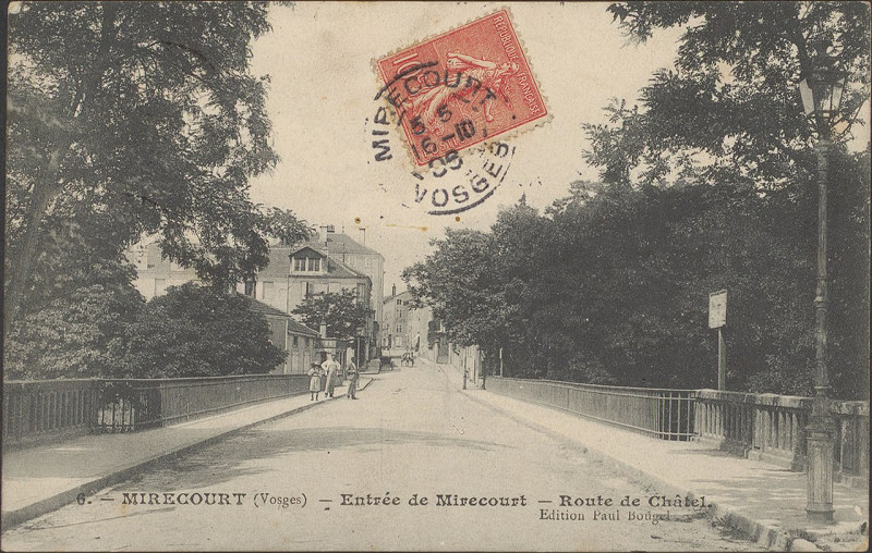 Carte postale ancienne Carte postale, Mirecourt (Vosges), Entrée de Mirecourt, Route de Châtel