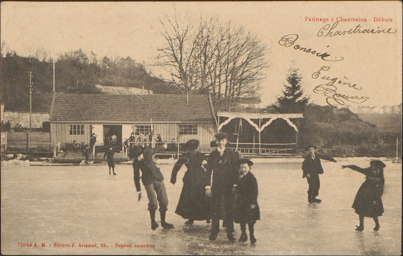 Carte postale ancienne Carte postale, Patinage à Chantraine, Débuts
