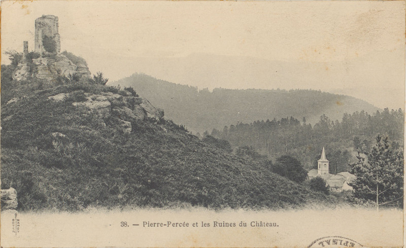 Carte postale ancienne Carte postale, Pierre percée et ruines du Château