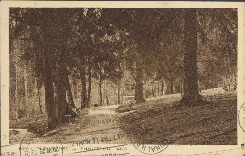 Carte postale ancienne Carte postale, Plombières, Entrée du parc